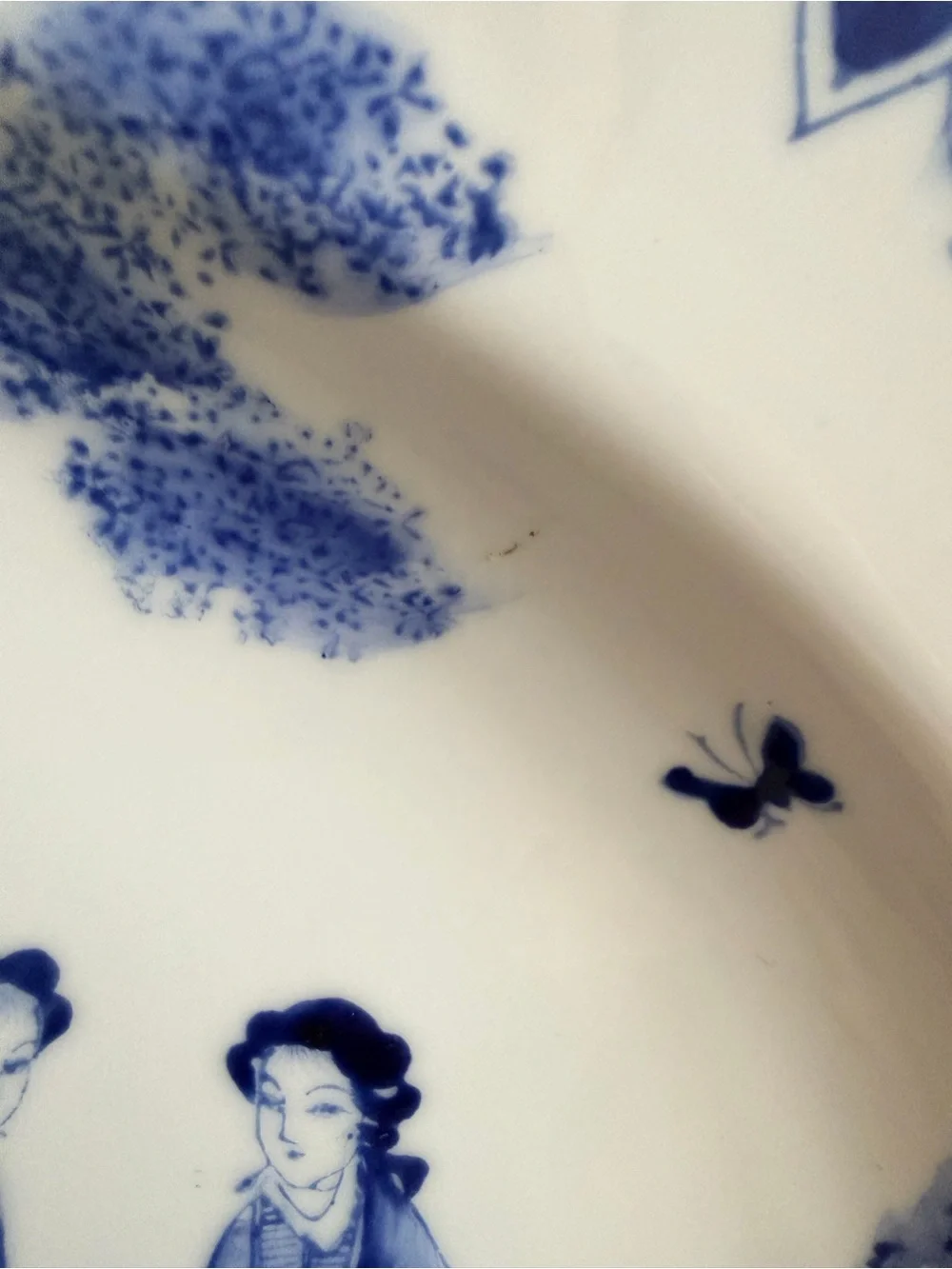 Blue and White Hand-Painted Oval Serving Tray Platter Court Ladies in Garden 14”